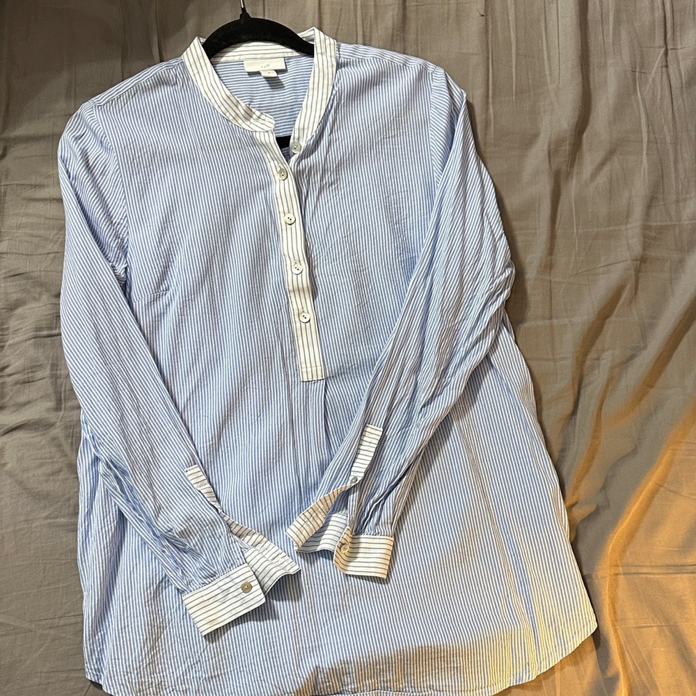 J. Jill Blue and White Pinstripe Button-Front Tunic Shirt